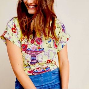 Anthropologie Maeve Tropical Garden Silk Blouse